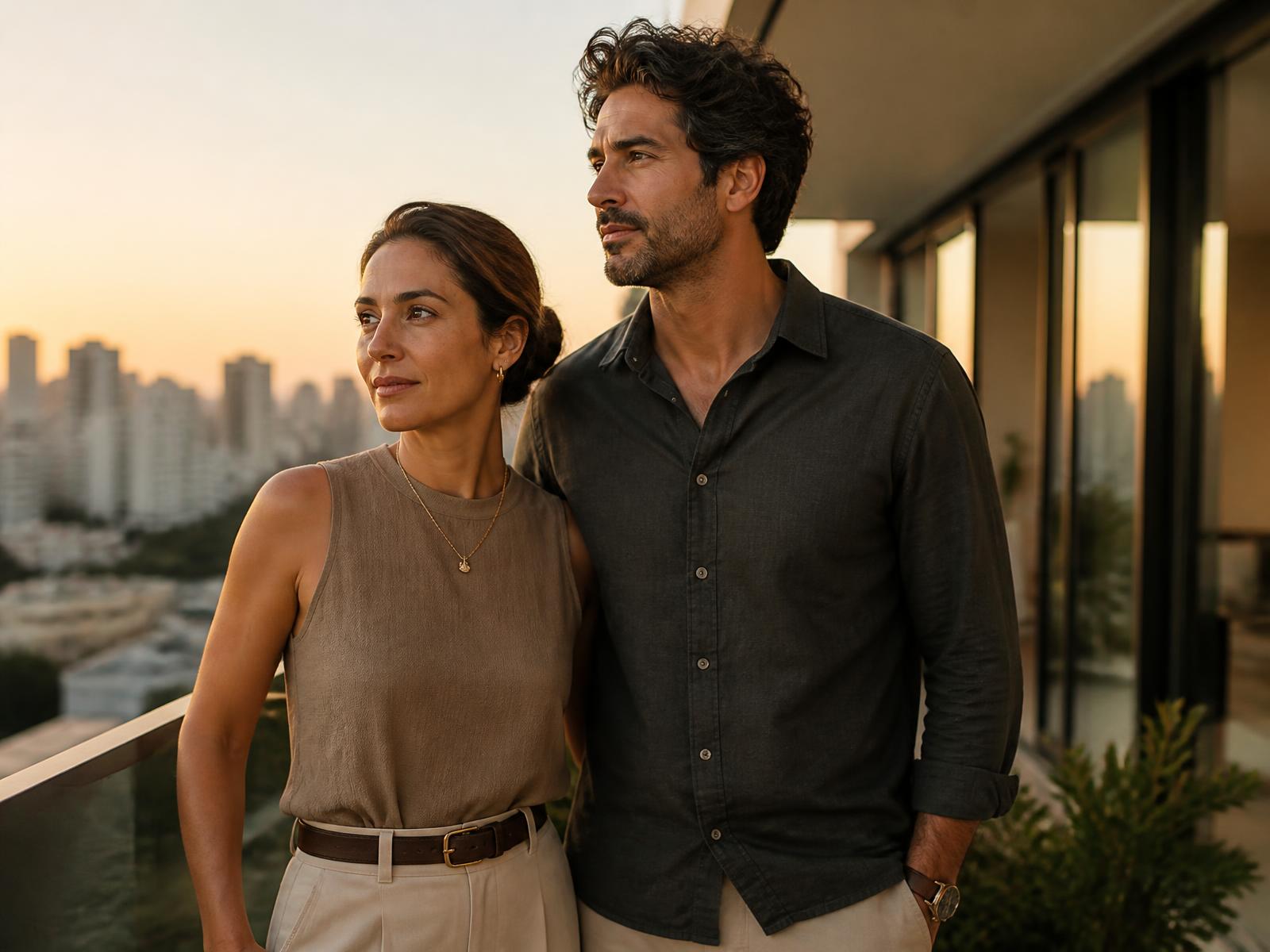 Casal brasileiro em apartamento contemporâneo